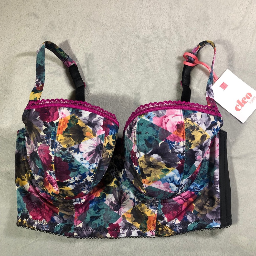 Cleo by Panache Breeze Long Line Bra Geo Floral 36E Underwire Padded 9025 NWT